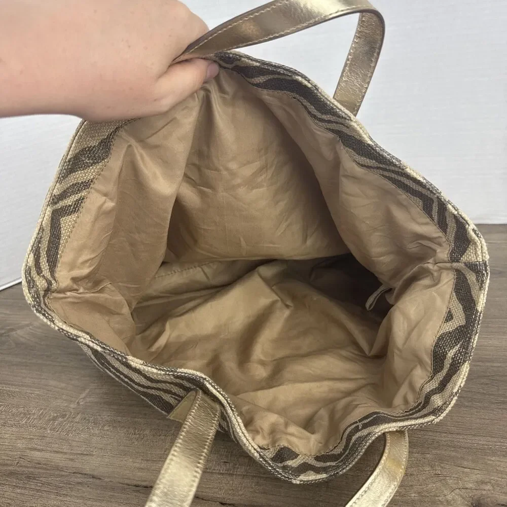 Michael Kors Gold Zebra Print Tote Canvas Bag Purse